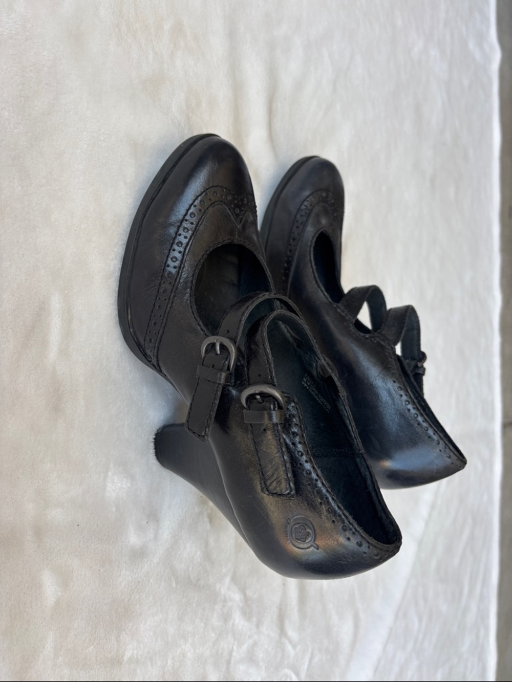 Born Black Leather Mary Jane Heels with Double Buckle - Picture 2 of 4